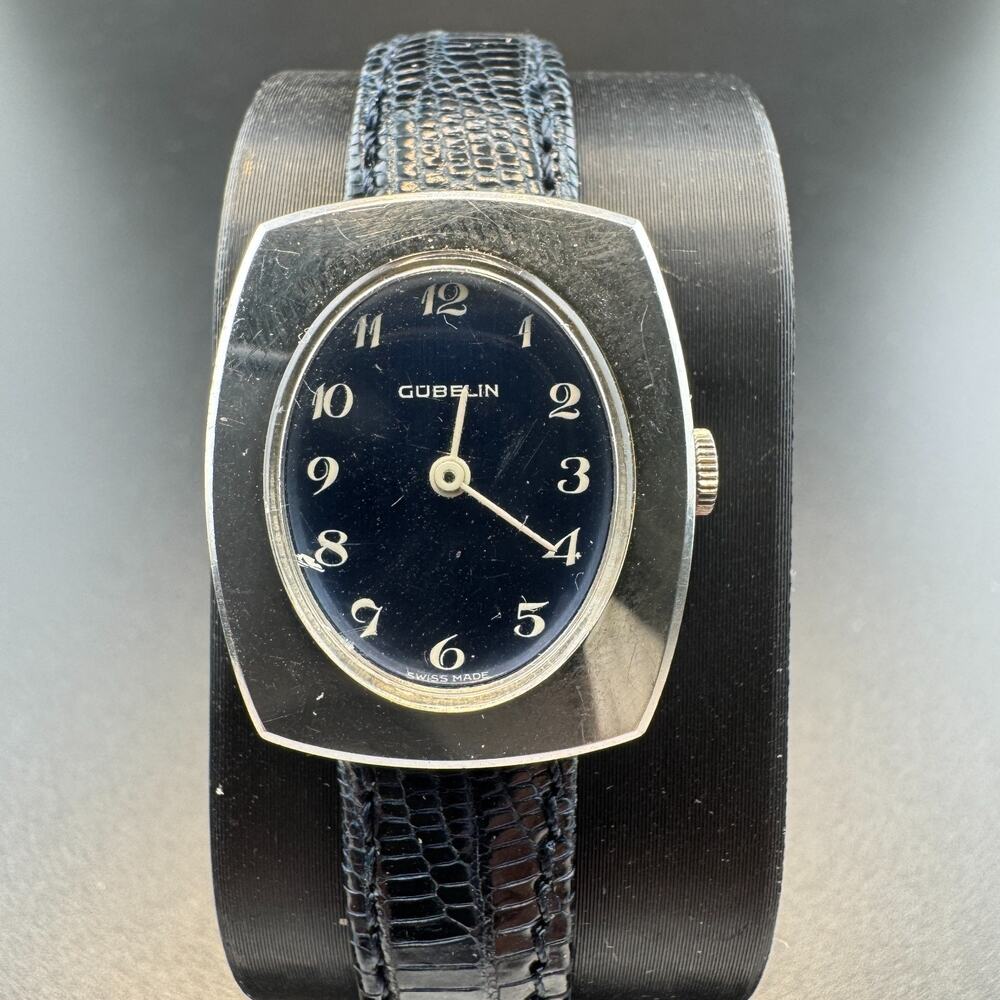 Vintage Gubelin Ladies Cushion Watch Blue Dial Swiss Made